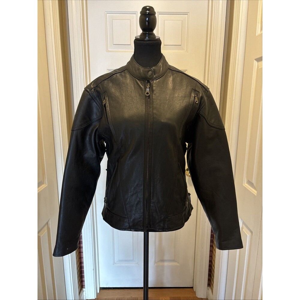 Ladies Black Leather Moto Mod Brand Leather Biker Jacket Size M